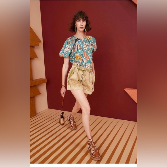 Ulla Johnson  Anila In Topaz Blouse 100% Silk Top Size 8 - Picture 2 of 9